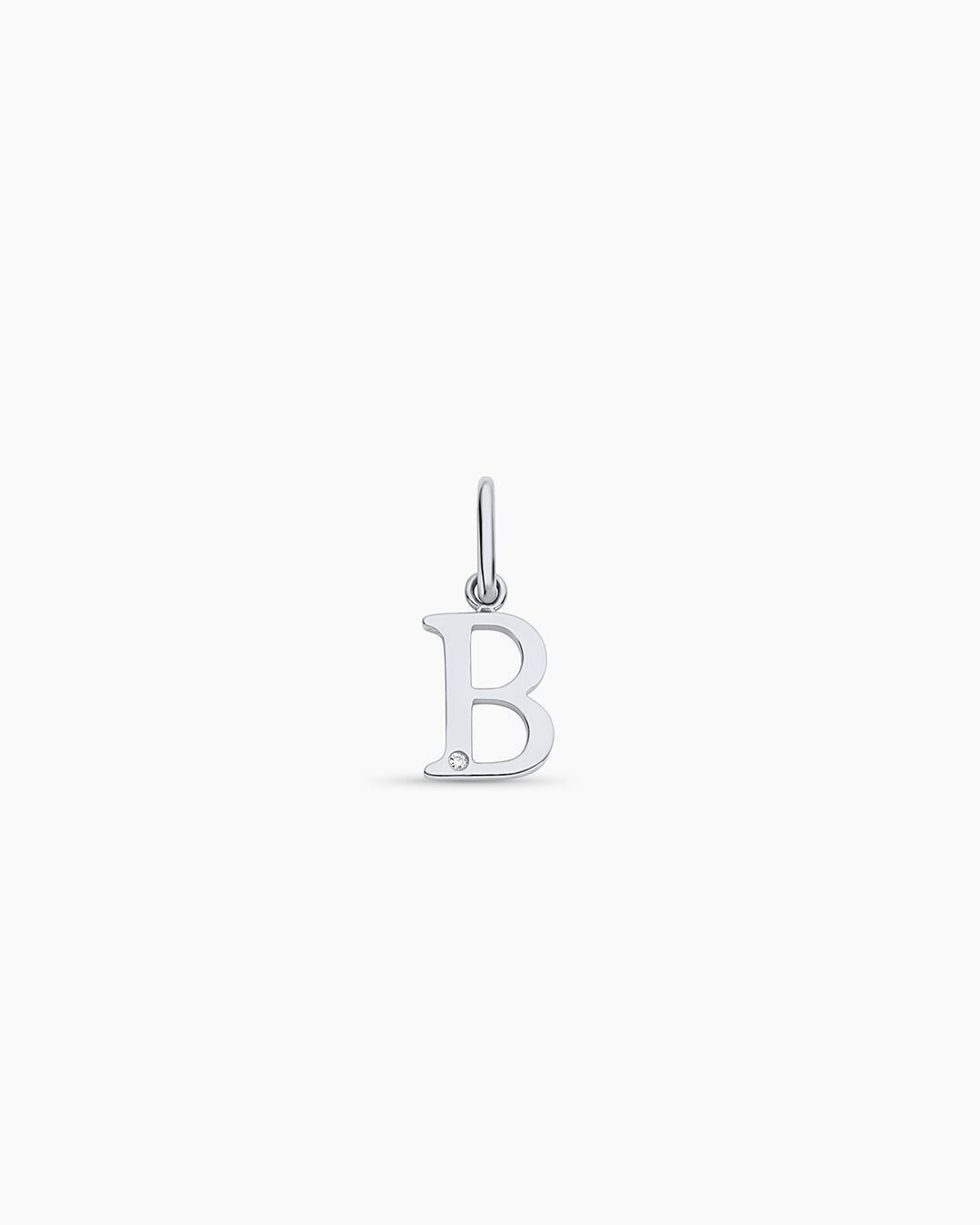 Diamond Vintage Alphabet Charm || option::14K Solid White Gold, B