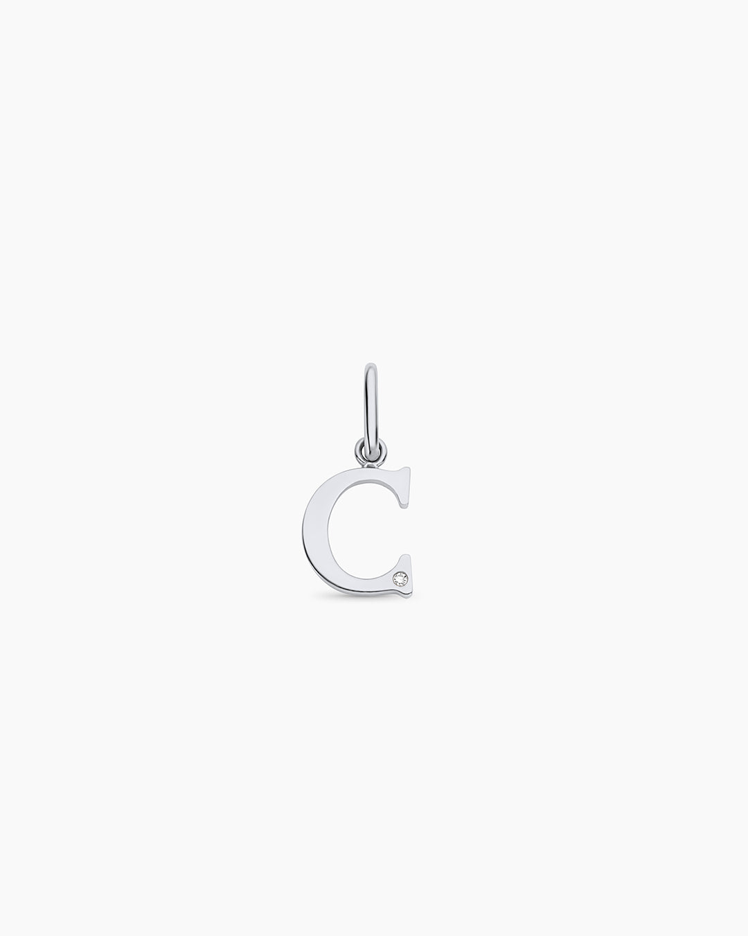 Diamond Vintage Alphabet Charm || option::14K Solid White Gold, C
