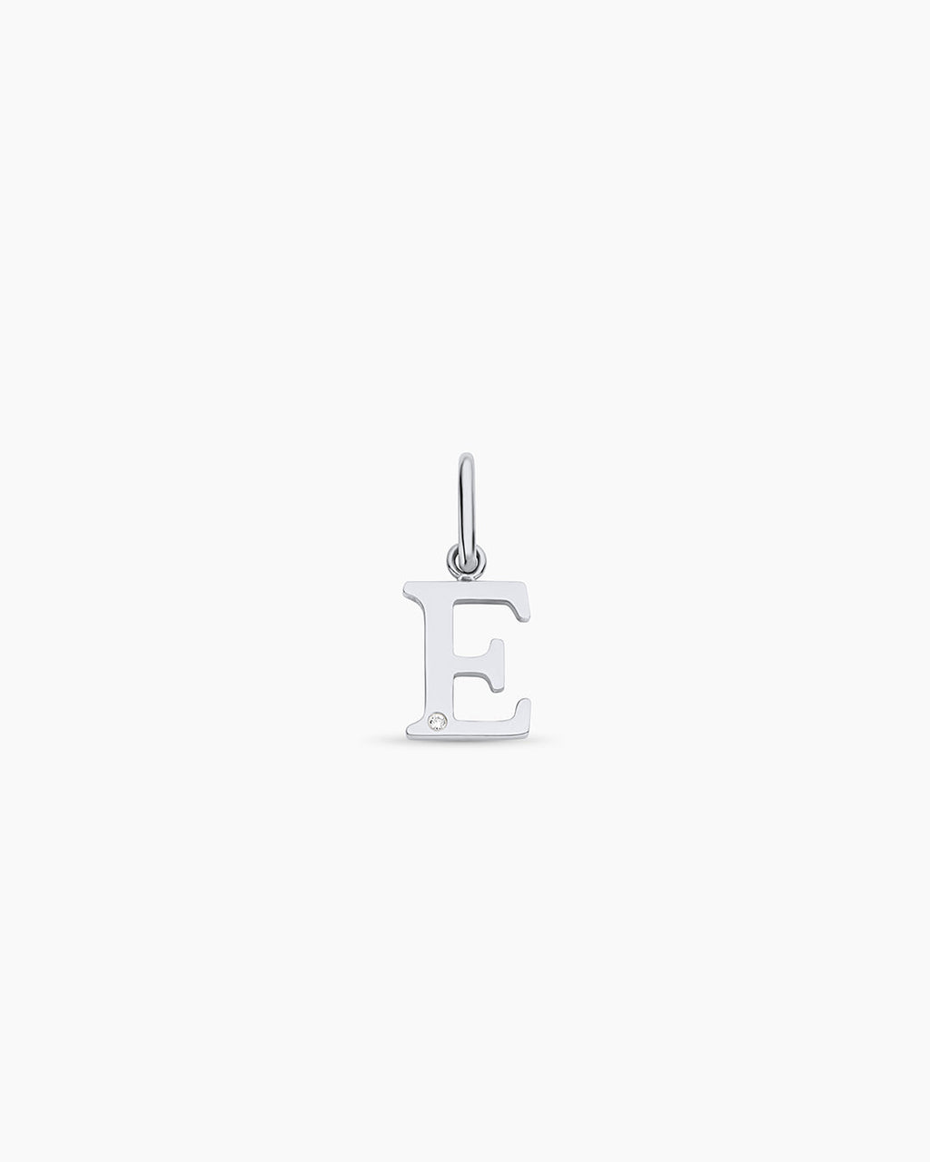 Diamond Vintage Alphabet Charm || option::14K Solid White Gold, E