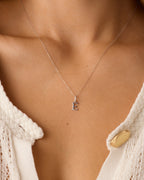 Diamond Vintage Alphabet Charm || option::14K Solid White Gold, E