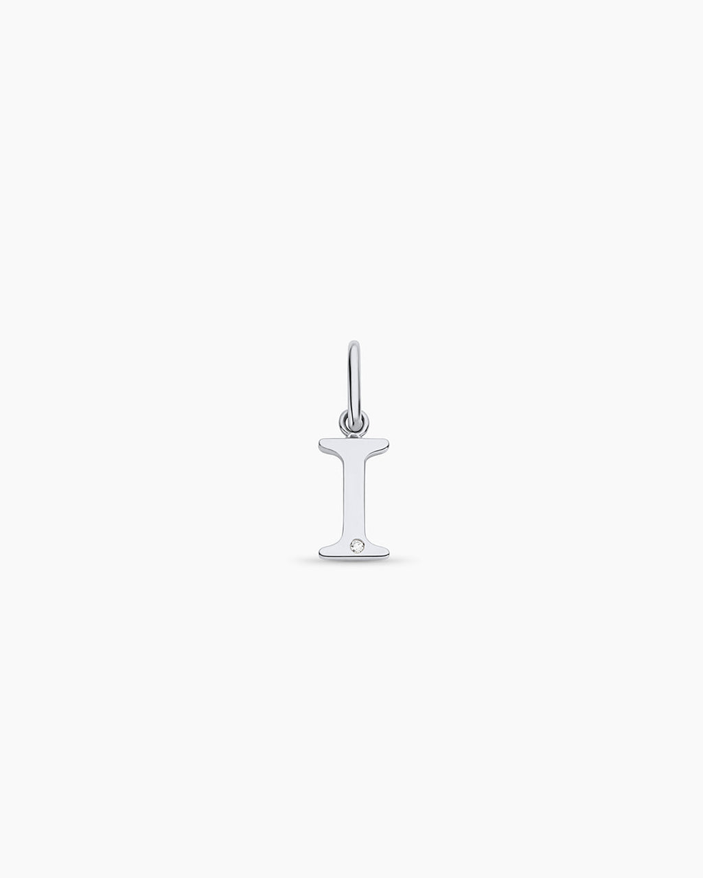 Diamond Vintage Alphabet Charm || option::14K Solid White Gold, I