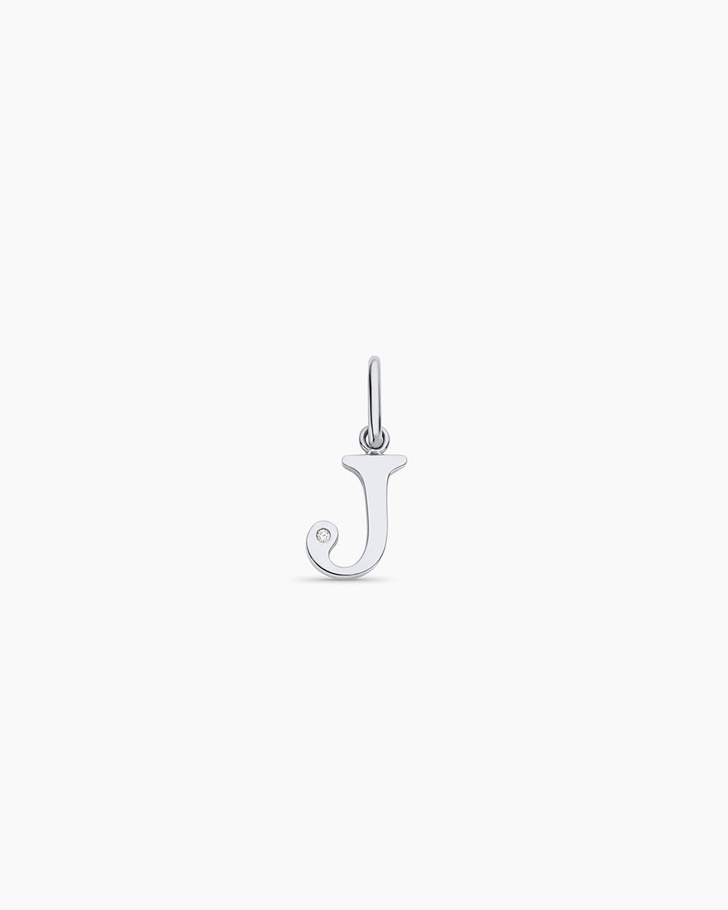 Diamond Vintage Alphabet Charm || option::14K Solid White Gold, J