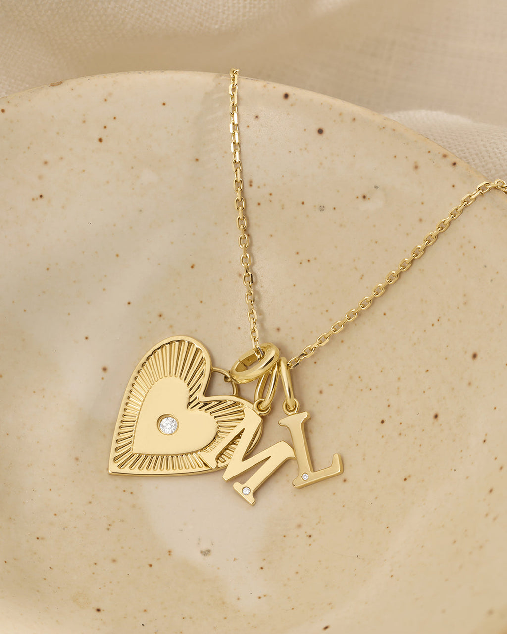 Diamond Vintage Alphabet Charm || option::14K Solid Gold, M
