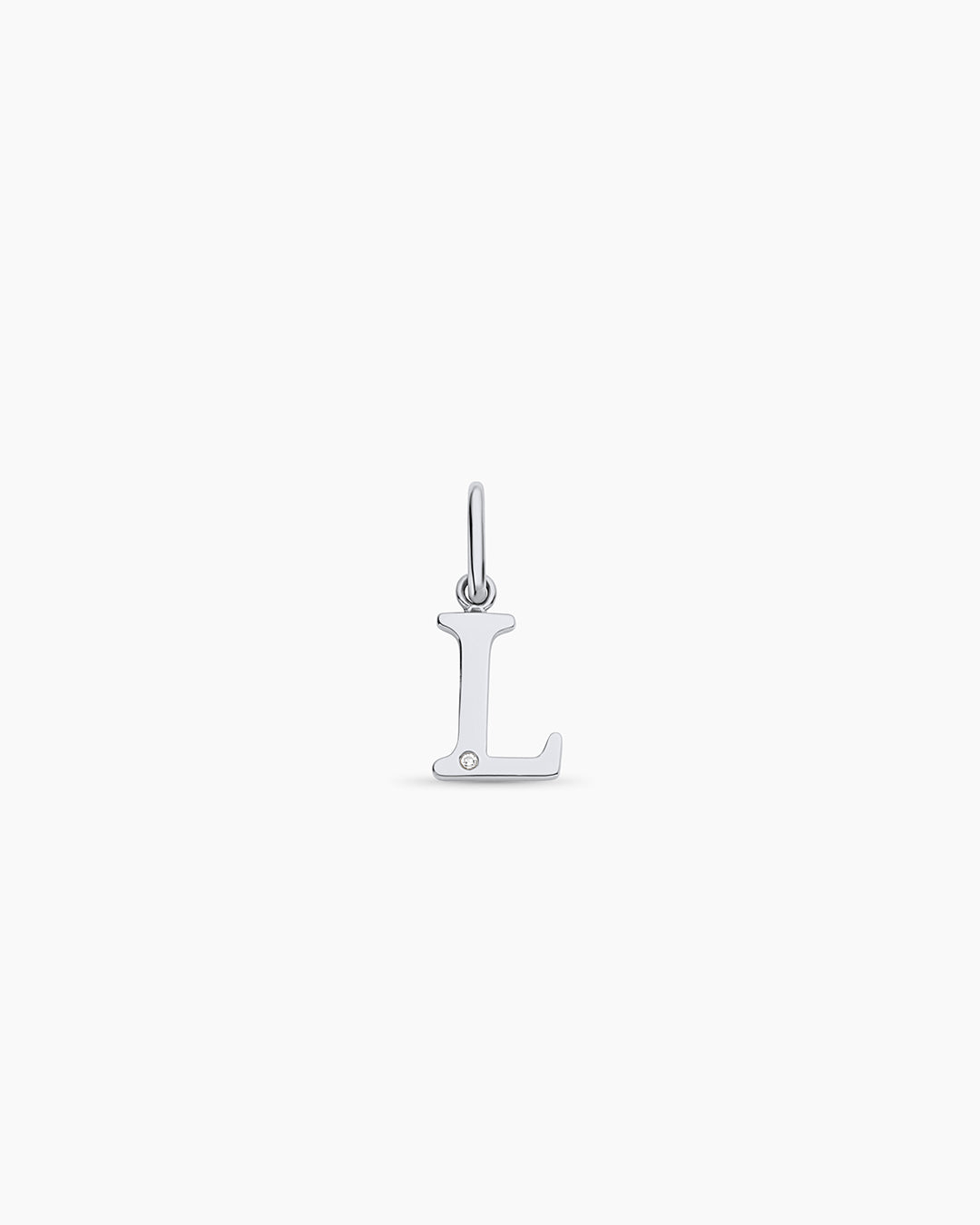 Diamond Vintage Alphabet Charm || option::14K Solid White Gold, L