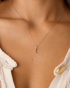 Diamond Vintage Alphabet Charm || option::14K Solid White Gold, L