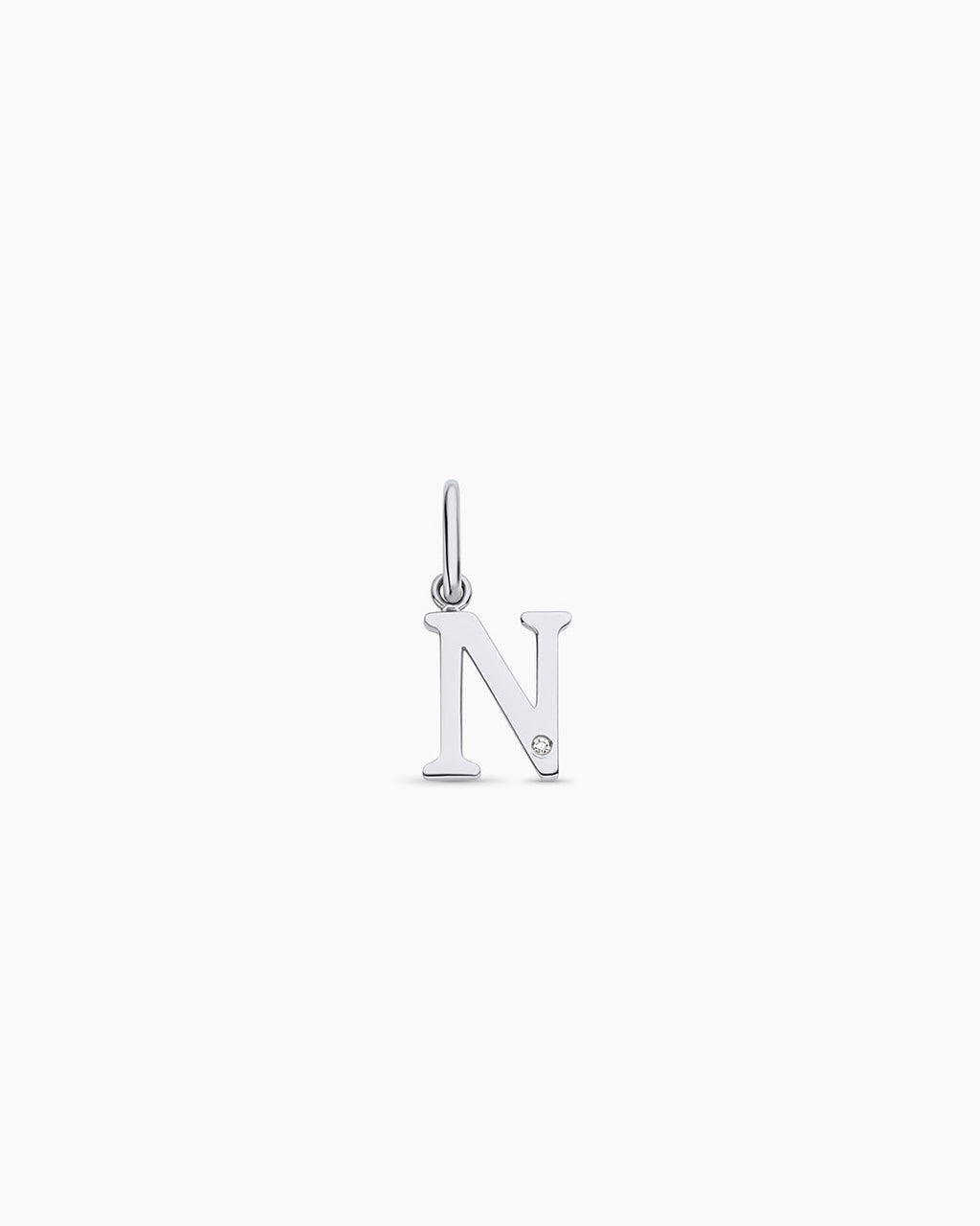 Diamond Vintage Alphabet Charm || option::14K Solid White Gold, N