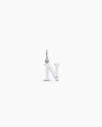 Diamond Vintage Alphabet Charm || option::14K Solid White Gold, N