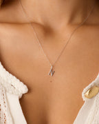 Diamond Vintage Alphabet Charm || option::14K Solid White Gold, N