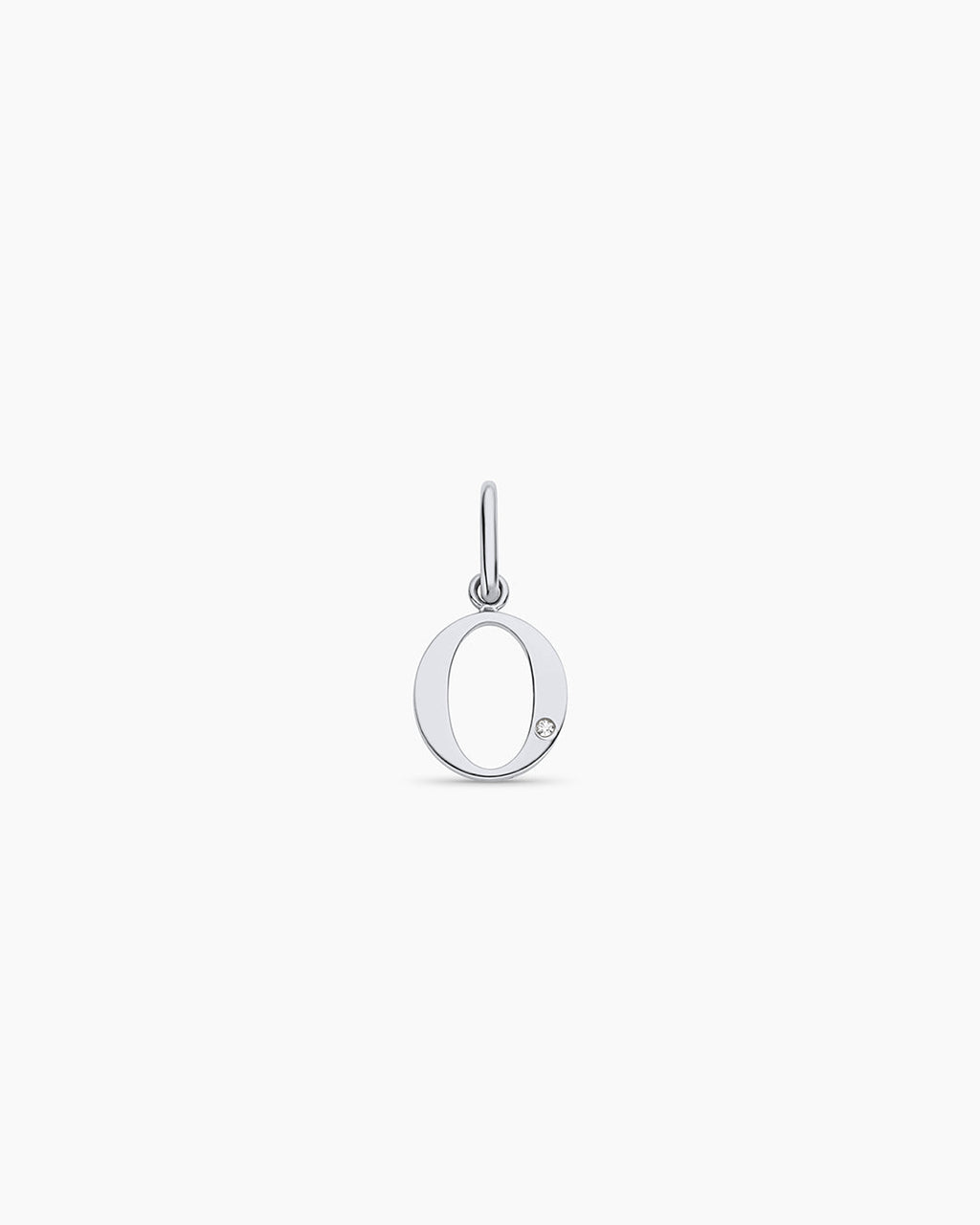 Diamond Vintage Alphabet Charm || option::14K Solid White Gold, O