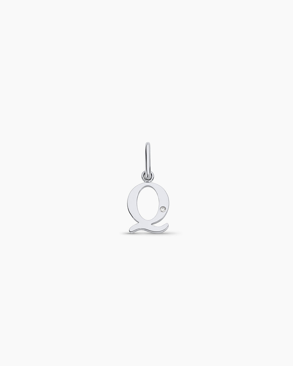 Diamond Vintage Alphabet Charm || option::14K Solid White Gold, Q