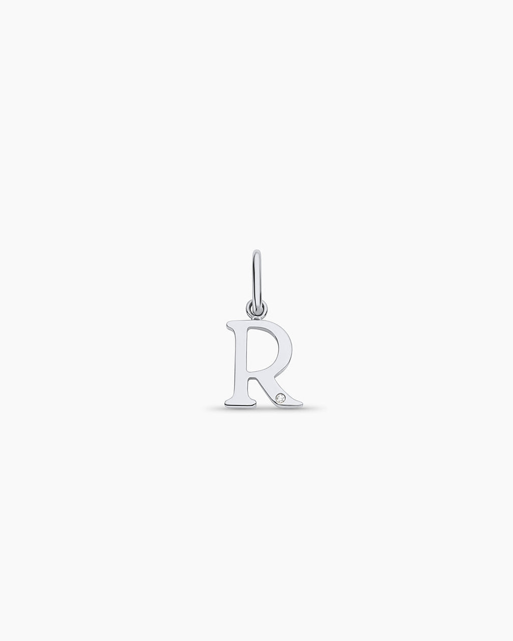 Diamond Vintage Alphabet Charm || option::14K Solid White Gold, R