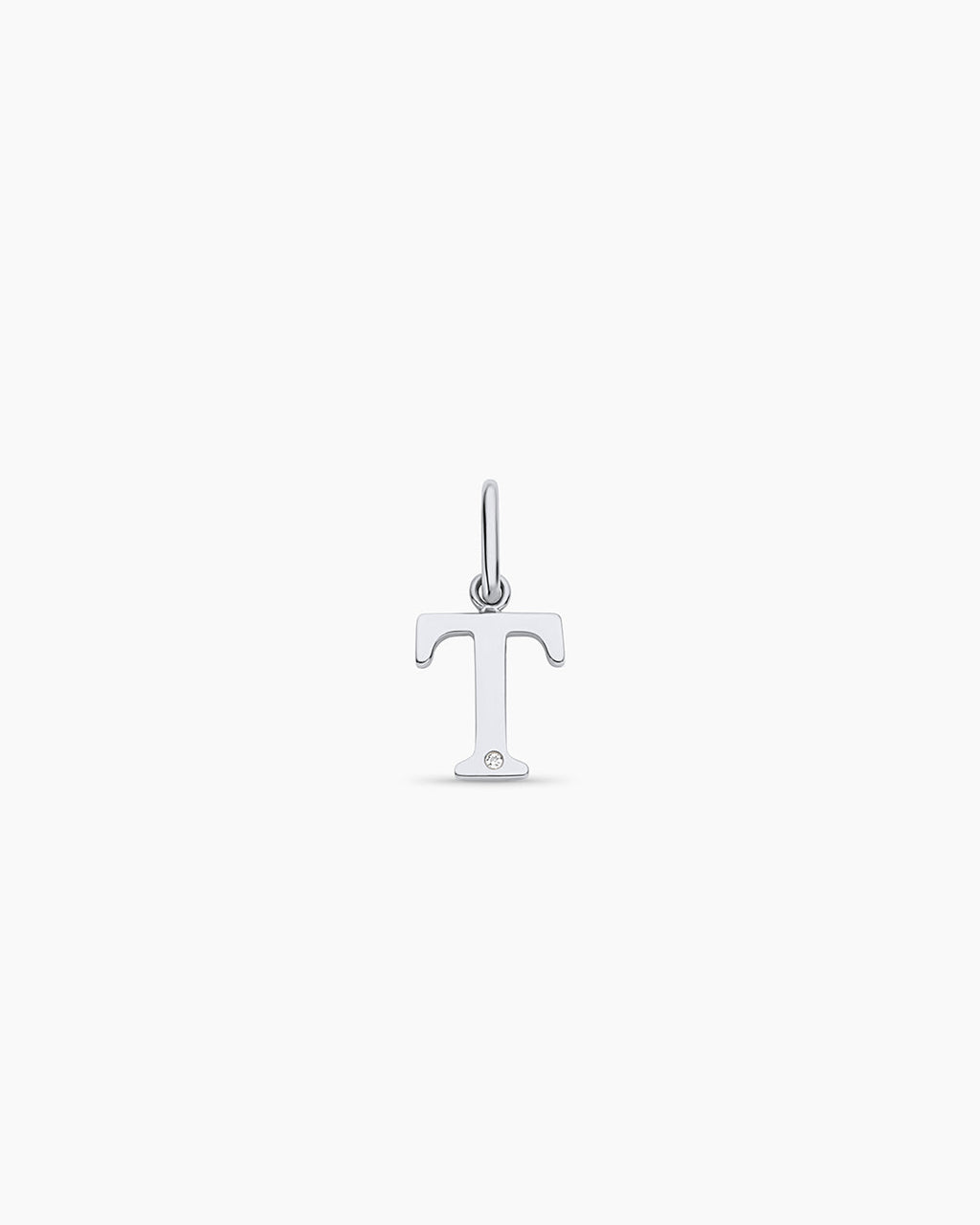 Diamond Vintage Alphabet Charm || option::14K Solid White Gold, T