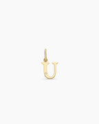 Diamond Vintage Alphabet Charm || option::14K Solid Gold, U