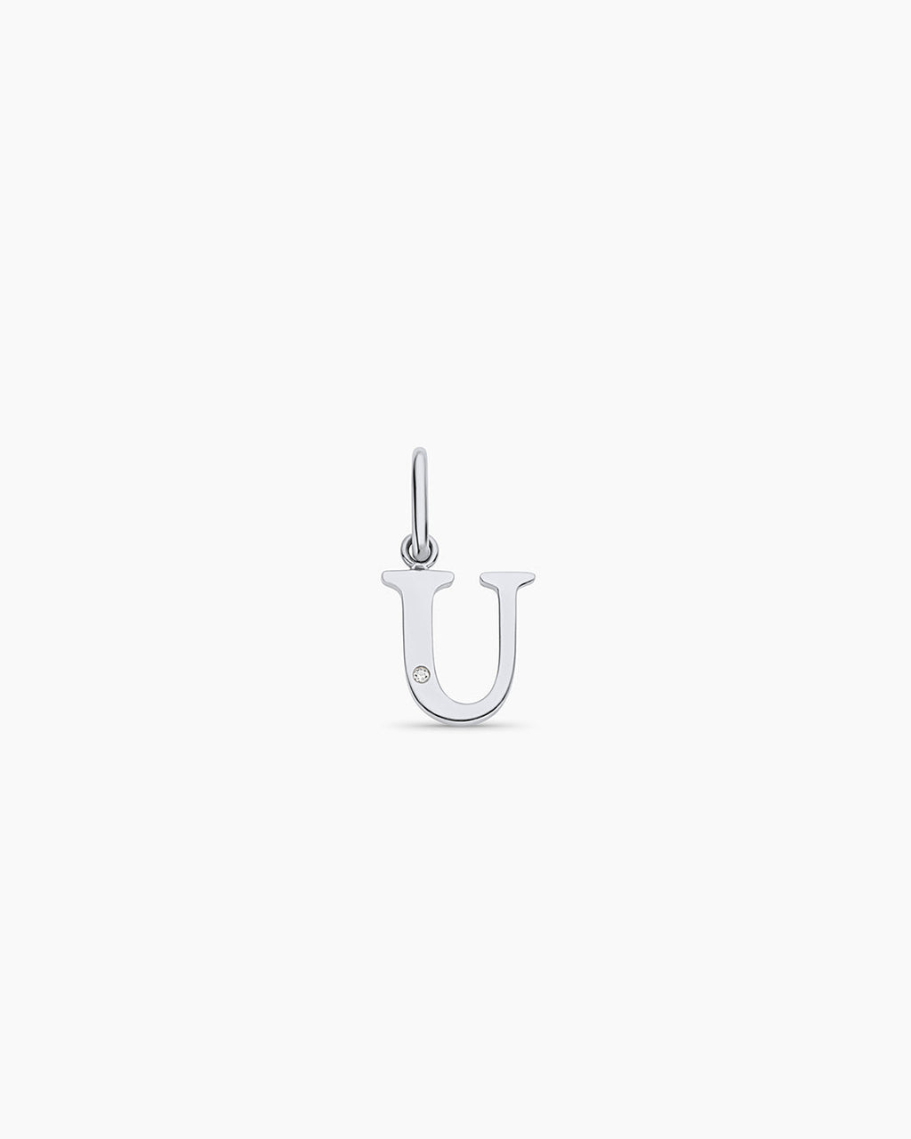 Diamond Vintage Alphabet Charm || option::14K Solid White Gold, U