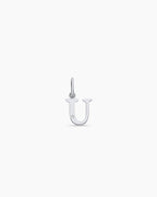 Diamond Vintage Alphabet Charm || option::14K Solid White Gold, U