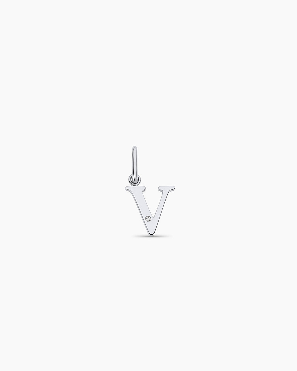 Diamond Vintage Alphabet Charm || option::14K Solid White Gold, V