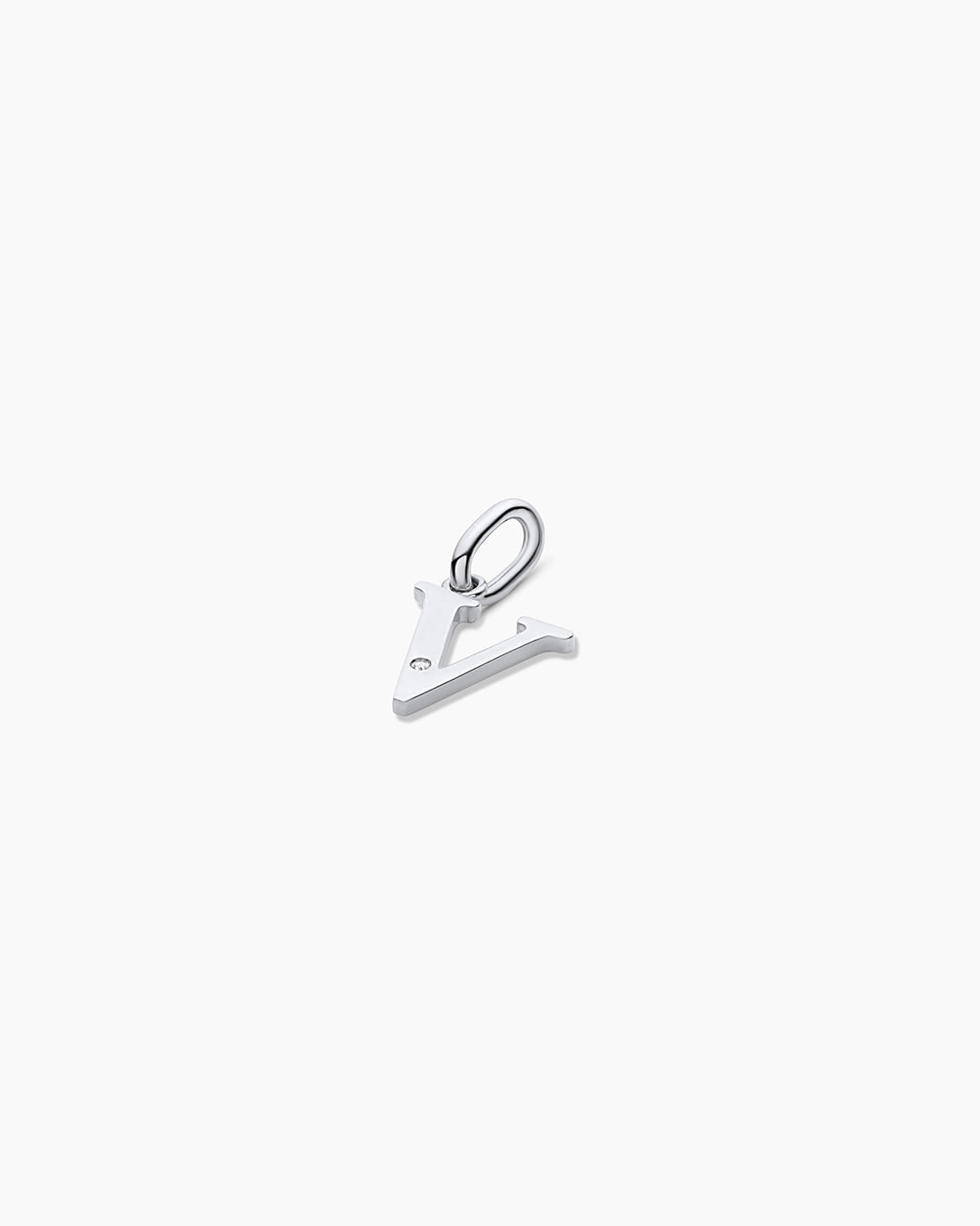 Diamond Vintage Alphabet Charm || option::14K Solid White Gold, V