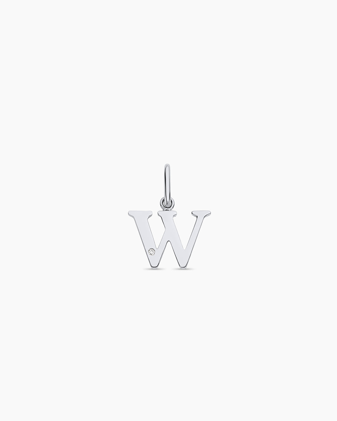 Diamond Vintage Alphabet Charm || option::14K Solid White Gold, W