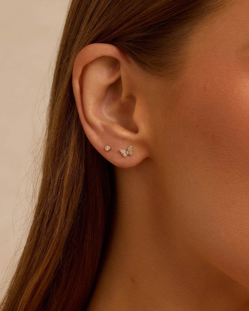 Diamond Butterfly Studs || option::14K Solid Gold