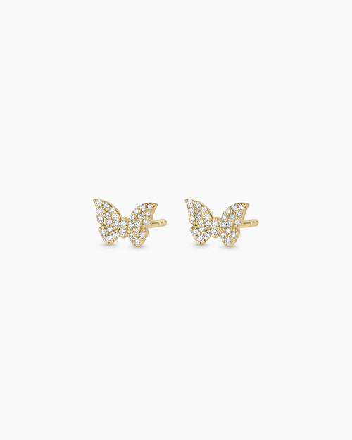 Diamond Butterfly Studs || option::14K Solid Gold