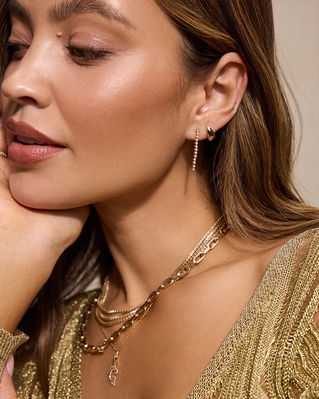 Lab Grown Diamond Classic Tennis Drop Single Earring || option::14K Solid Gold