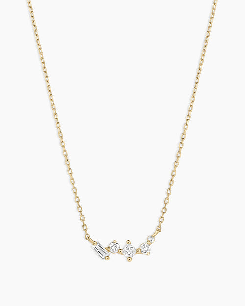 Diamond and White Sapphire Amara Cluster Necklace || option::14K Solid Gold