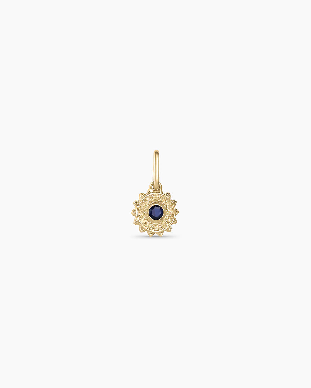 Sun Birthstone Charm || option::14K Solid Gold, Blue Sapphire - September