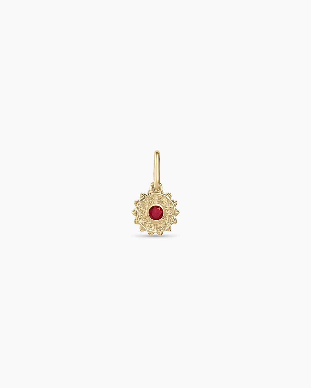 Sun Birthstone Charm || option::14K Solid Gold, Ruby - July