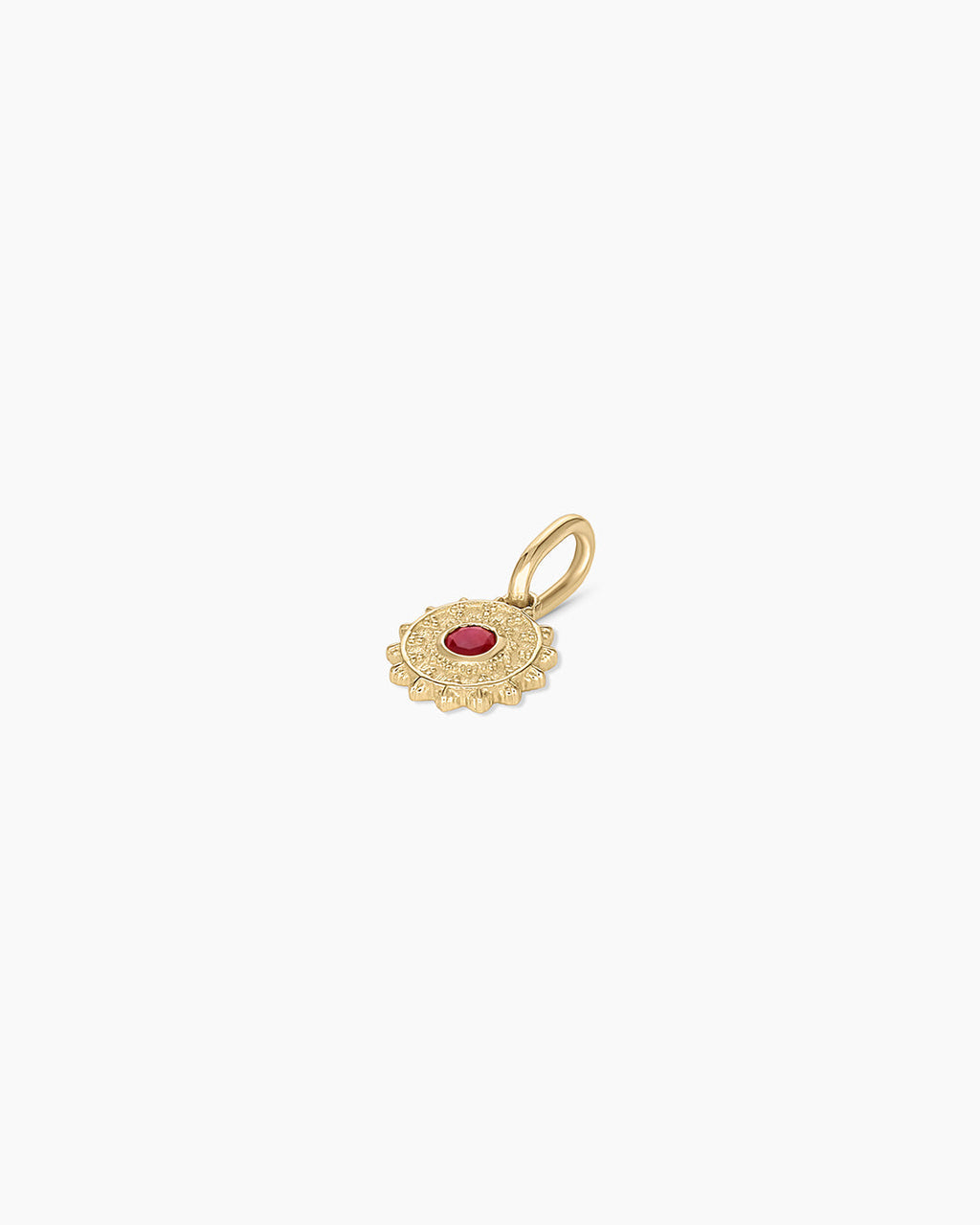 Sun Birthstone Charm || option::14K Solid Gold, Ruby - July