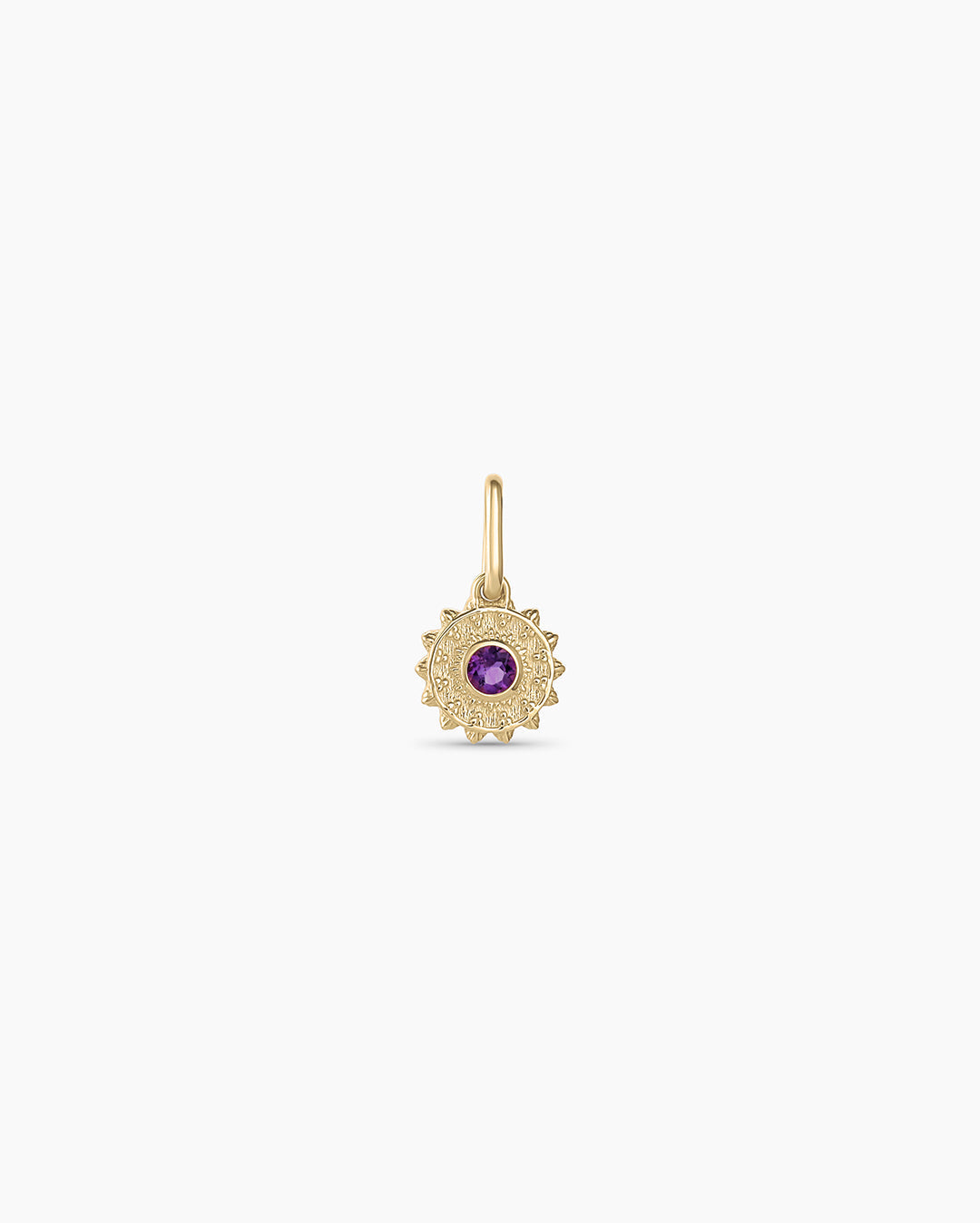 Sun Birthstone Charm || option::14K Solid Gold, Amethyst - February