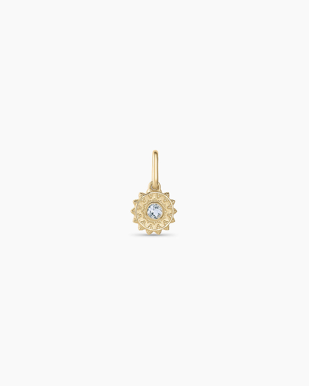 Sun Birthstone Charm || option::14K Solid Gold, Aquamarine - March