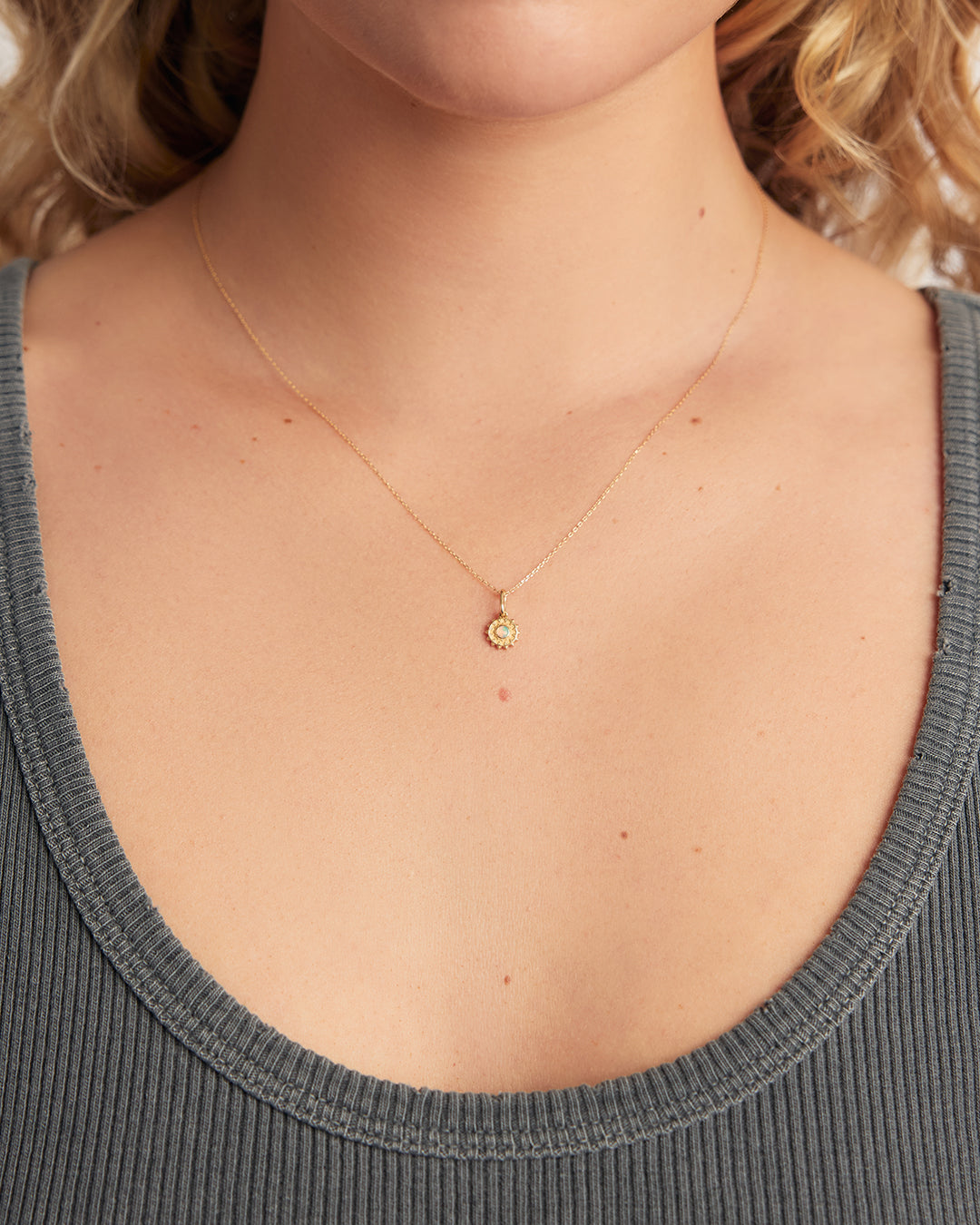 Sun Birthstone Charm || option::14K Solid Gold, Opal - October