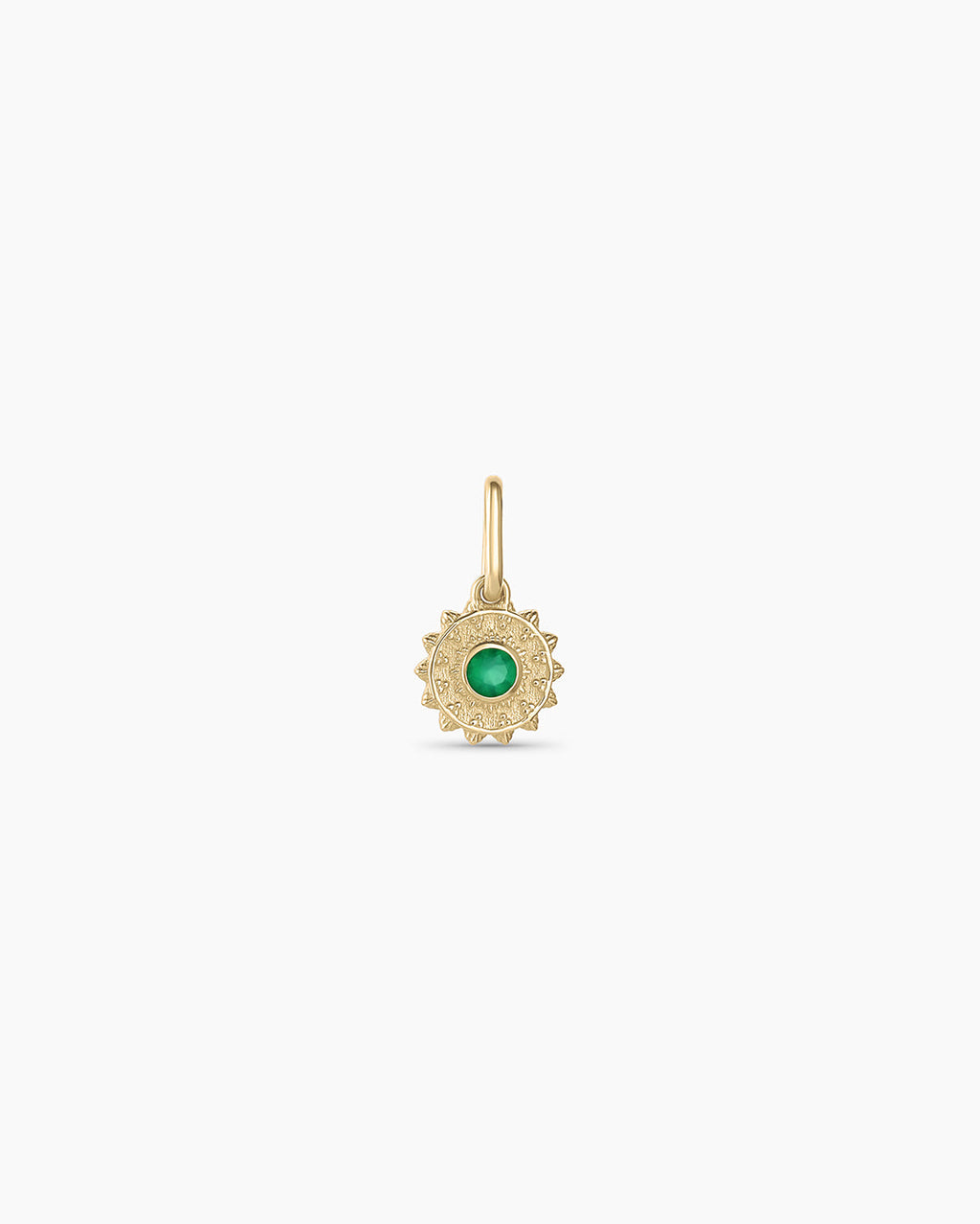 Sun Birthstone Charm || option::14K Solid Gold, Green Agate - May