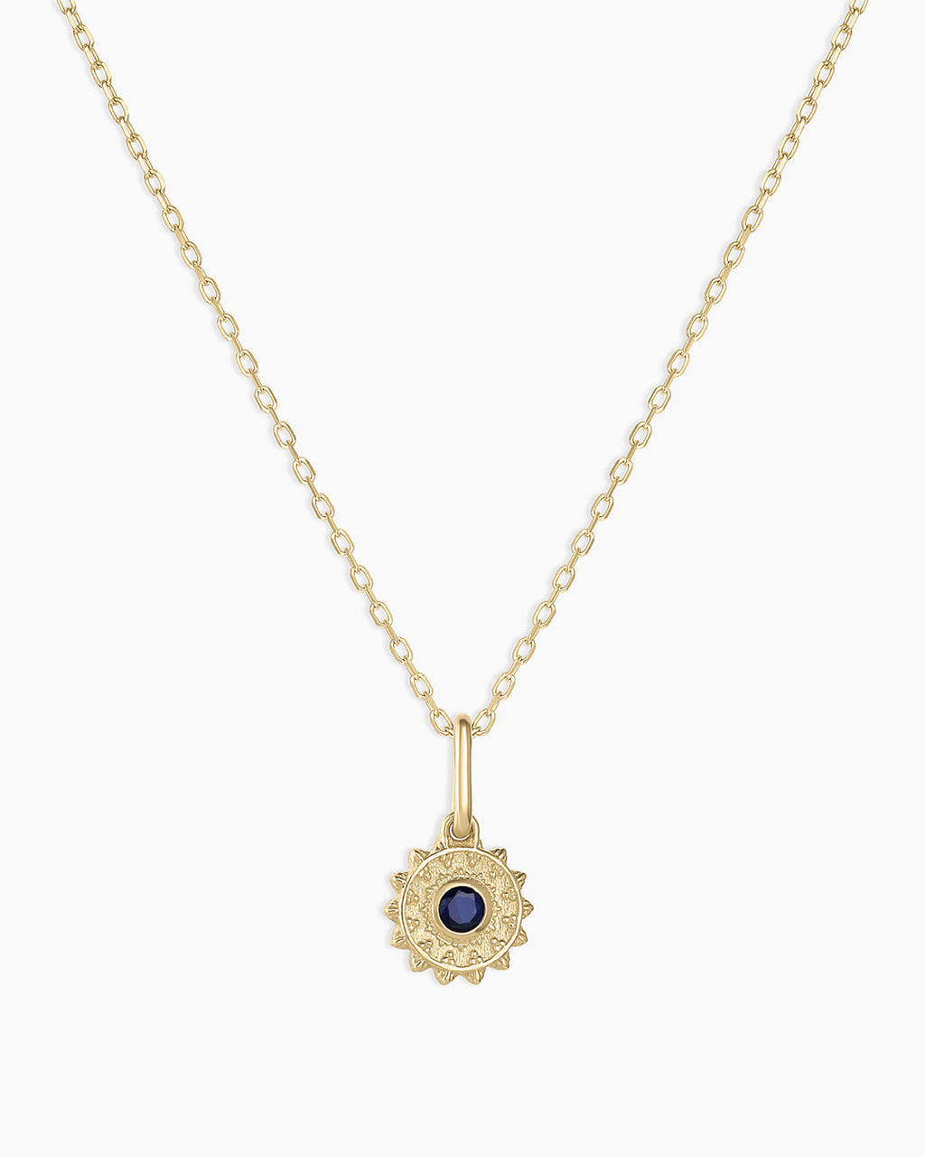 Sun Birthstone Charm Necklace || option::14K Solid Gold, Blue Sapphire - September