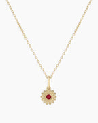 Sun Birthstone Charm Necklace || option::14K Solid Gold, Ruby - July
