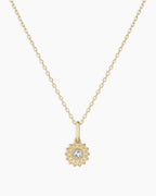 Sun Birthstone Charm Necklace || option::14K Solid Gold, Aquamarine - March