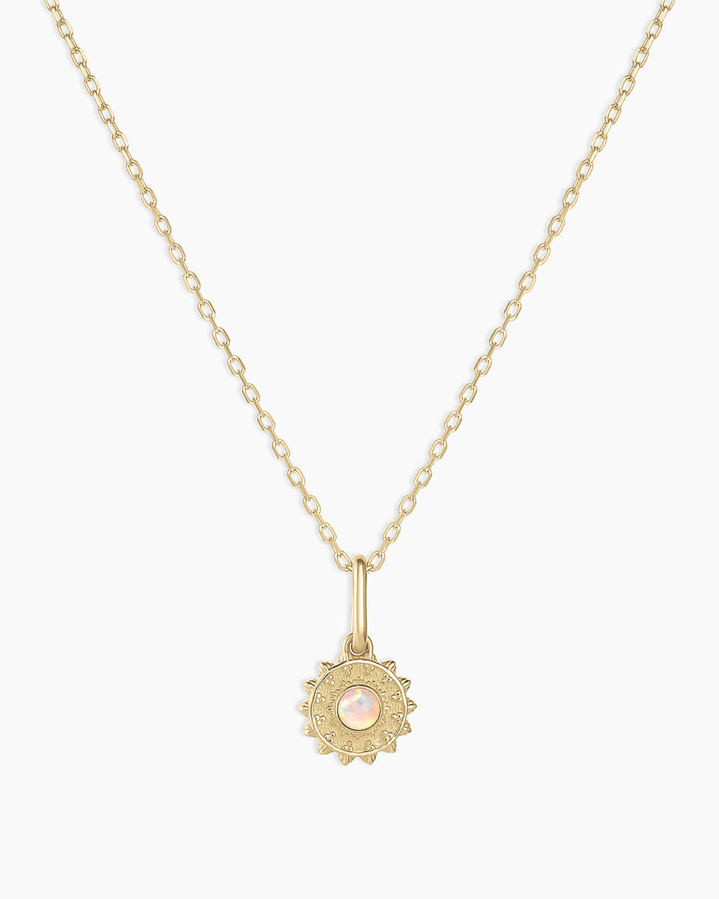 Sun Birthstone Charm Necklace || option::14K Solid Gold, Opal - October