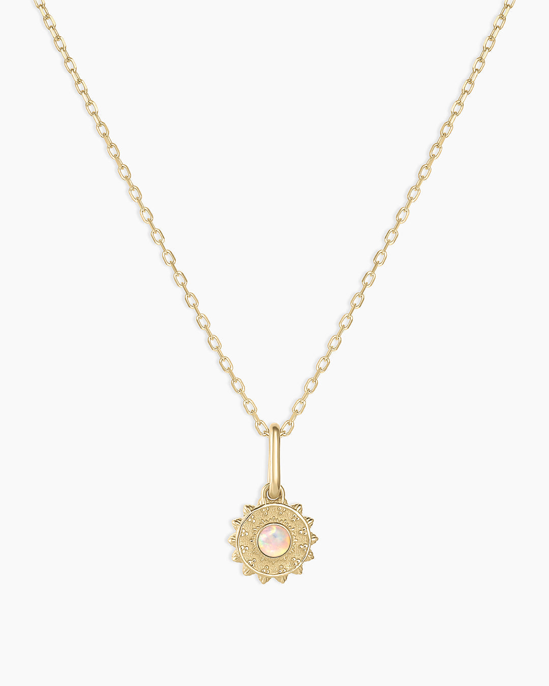 Sun Birthstone Charm Necklace || option::14K Solid Gold, Opal - October