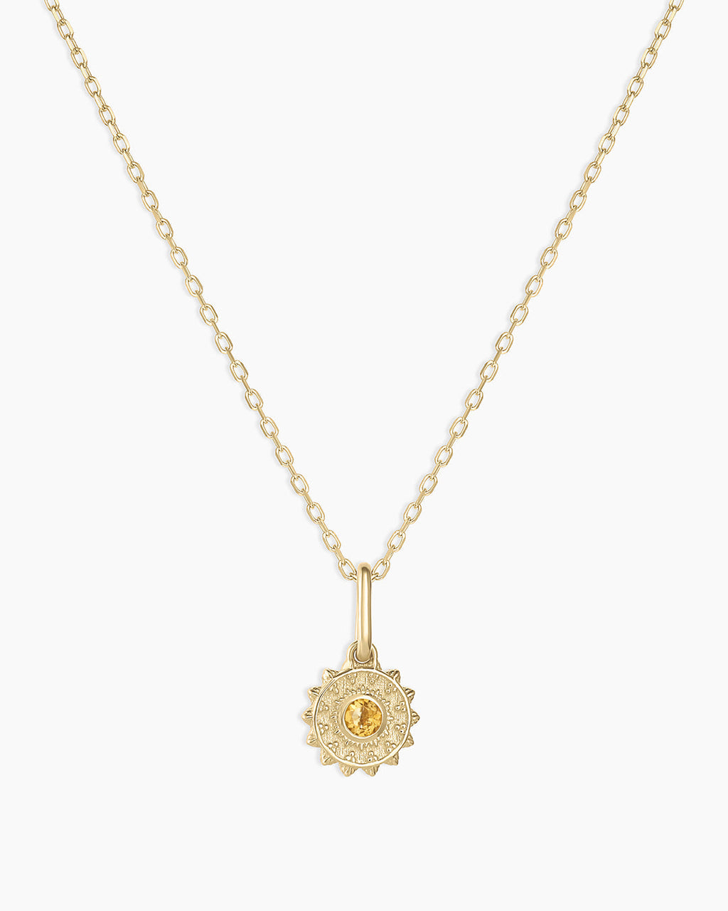 Sun Birthstone Charm Necklace || option::14K Solid Gold, Citrine - November