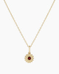 Sun Birthstone Charm Necklace || option::14K Solid Gold, Garnet - January