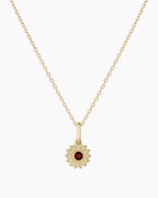 Sun Birthstone Charm Necklace || option::14K Solid Gold, Garnet - January