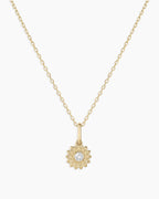 Sun Birthstone Charm Necklace || option::14K Solid Gold, White Topaz - April