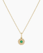 Sun Birthstone Charm Necklace || option::14K Solid Gold, Green Agate - May