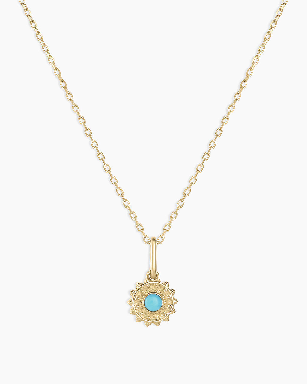 Sun Birthstone Charm Necklace || option::14K Solid Gold, Turquoise - December