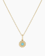 Sun Birthstone Charm Necklace || option::14K Solid Gold, Turquoise - December