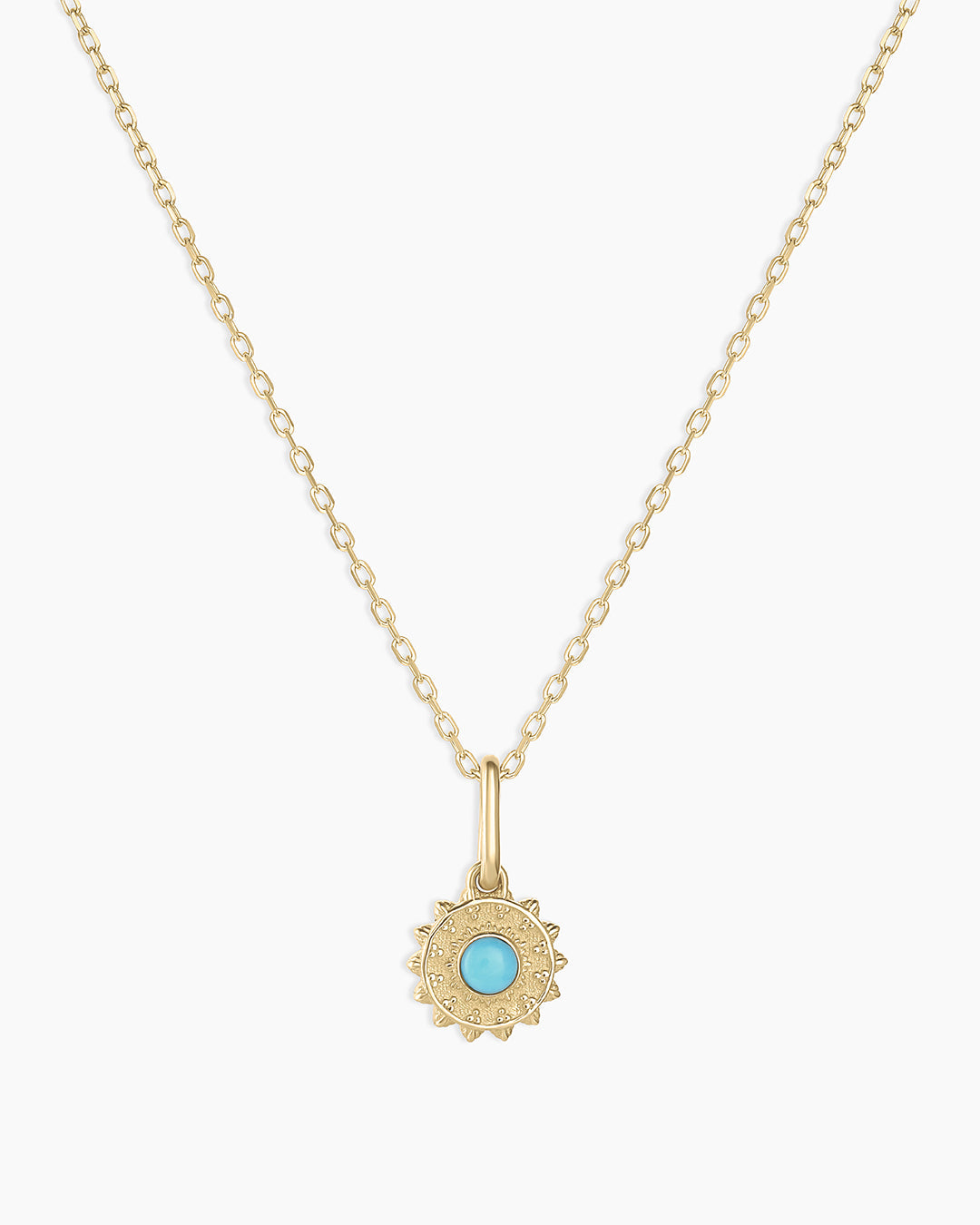 Sun Birthstone Charm Necklace || option::14K Solid Gold, Turquoise - December