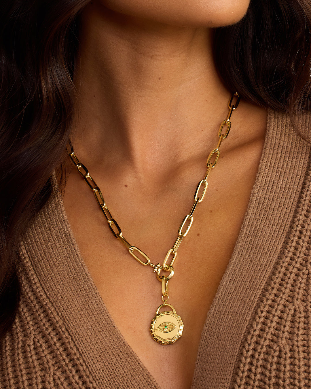 Evil Eye Coin Statement Charm || option::18K Gold Plated