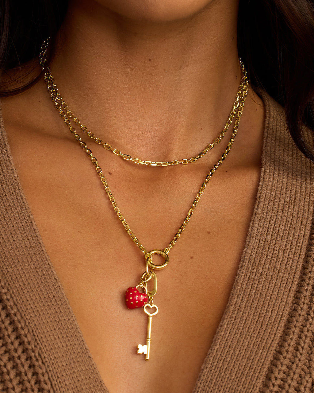 Heart Key Statement Charm || option::18K Gold Plated