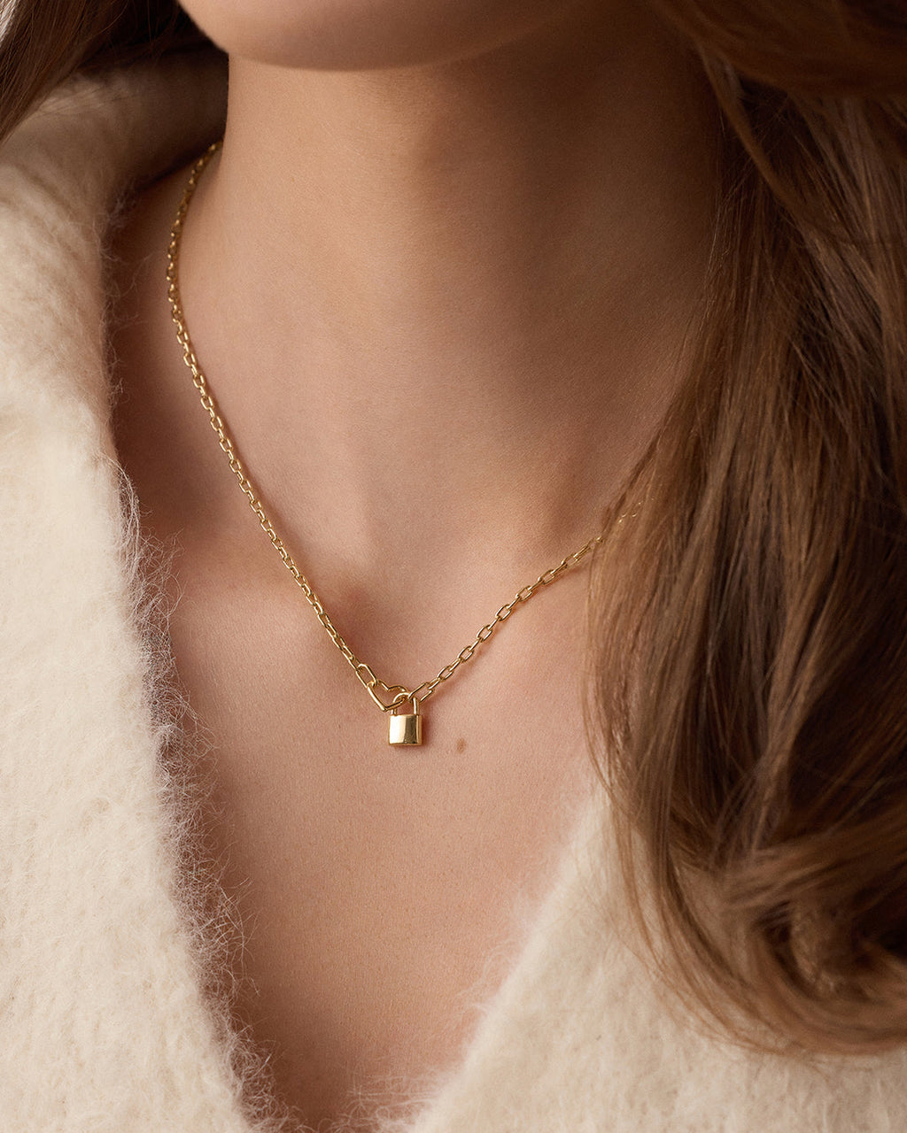 Heart Padlock Interlocking Necklace || option::18K Gold Plated