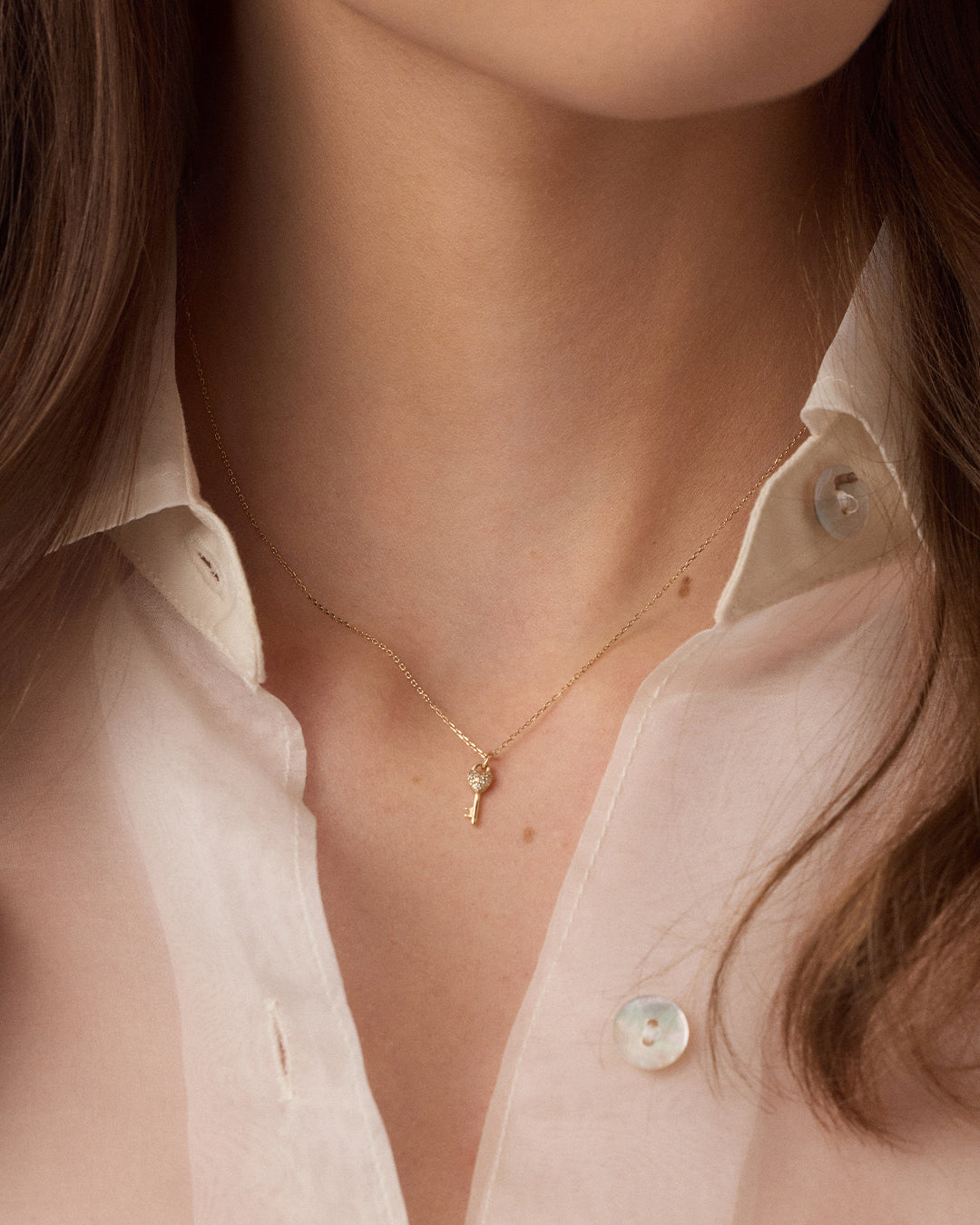 Diamond Bond Key Necklace || option::14K Solid Gold
